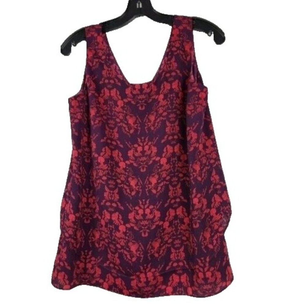 CAbi Cameo Tank Top Womens Small Purple Pink Floral Layered V Neck #3258